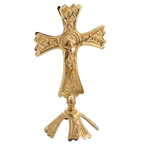 Cruz y candelabros de altar en bronce fundido dorado 2