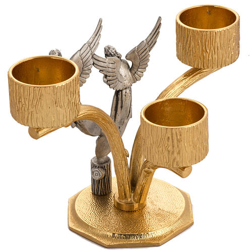 Croce e candelieri 3 fiamme con angeli in bronzo fuso 5