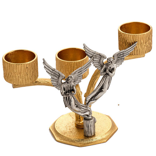 Altar cross and candle holders with flames and angels in bronze 4