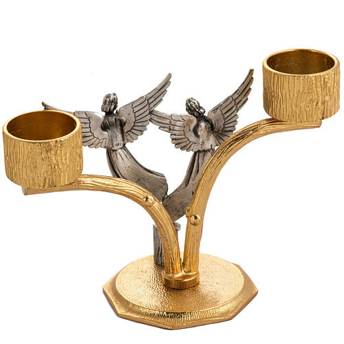 Croce e portacandele 2 fiamme con angeli in bronzo fuso 5