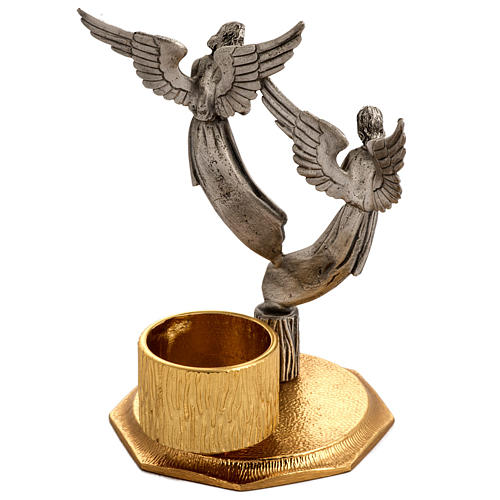 Cruz de mesa y candelabros con ángeles, en bronce fundido 3
