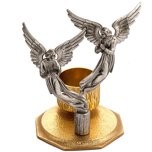 Crucifixo de mesa e castiçais com anjos em bronze moldado 2