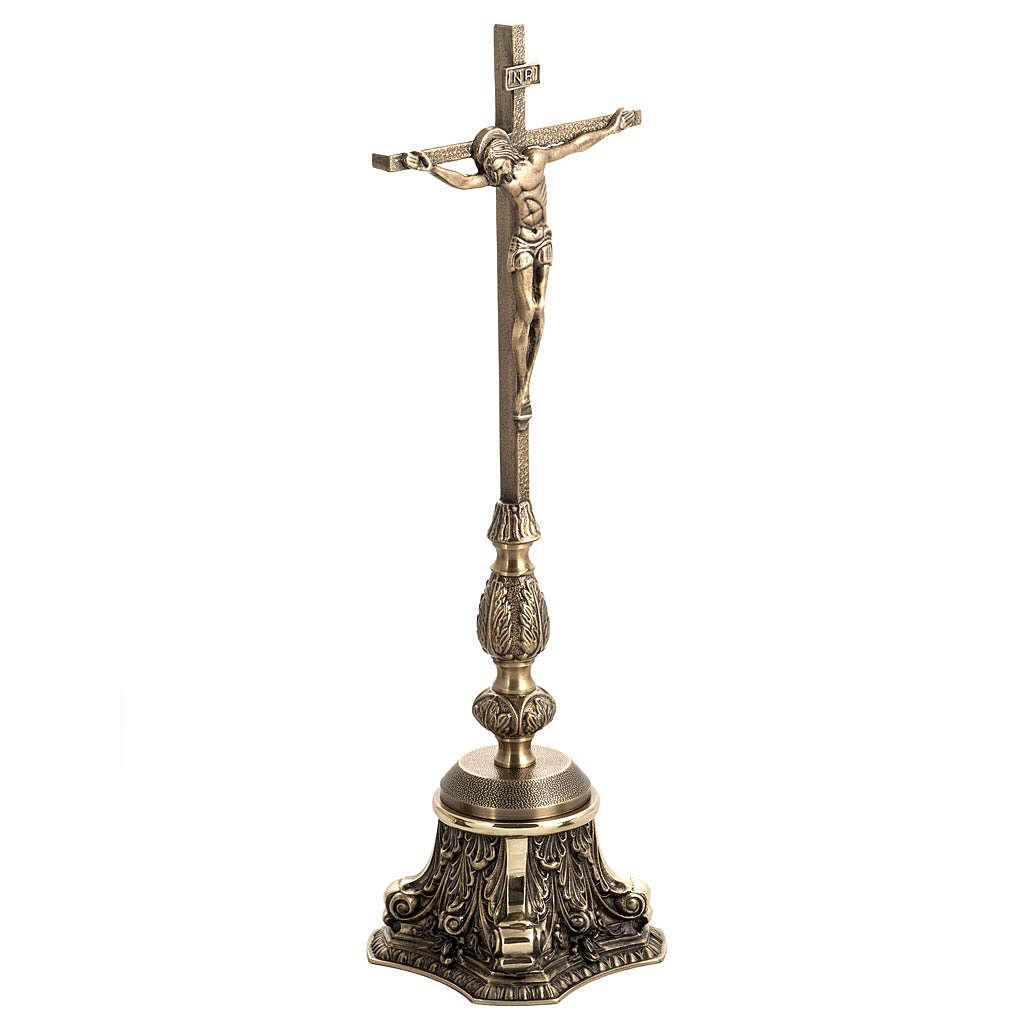 Altar cross and candlesticks in oxidised bronze online sales on