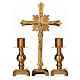 Altar set with crucifix and 2 candlesticks in gold-plated brass s1