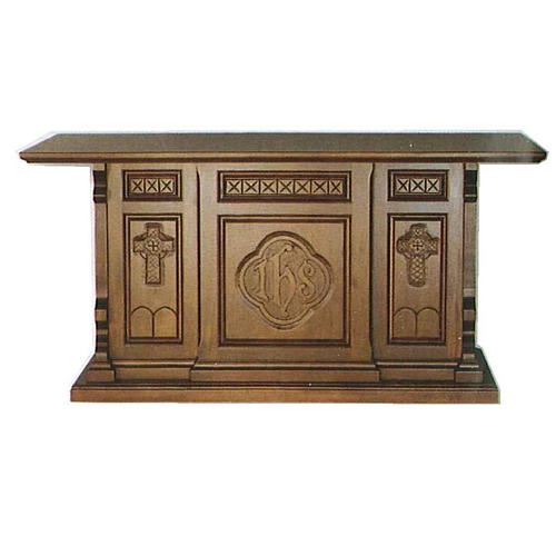 Altar in wood, Gothic style, 200x89x98cm with IHS symbol 1