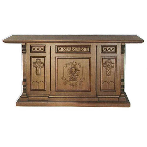 Altar gotisches Stil aus Holz mit Kelch und IHS, 200x89x98cm 1