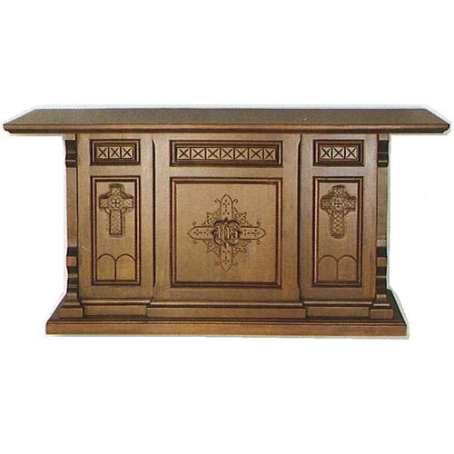 Altar in wood, Gothic style, 200x89x98cm with IHS and cross symb 1