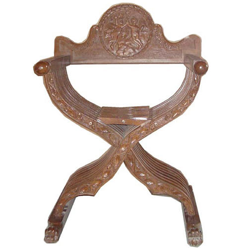 Chair in carved wood, Savonarola model 96x70x50 cm 1