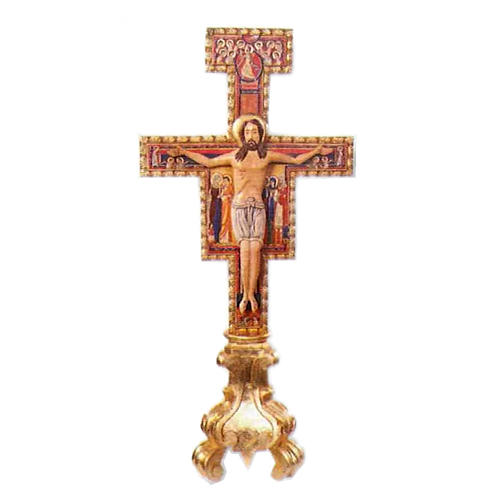 Altar cross Saint Damian in hand carved wood, 75 cm 1