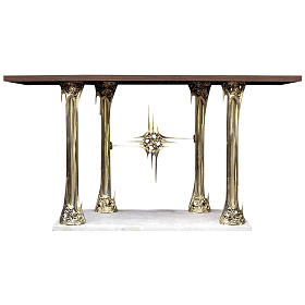 Altar in gold-plated brass and marble base, 90x180x80cm