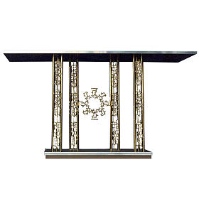 Altar in gold-plated brass and marble base, 90x170x60cm