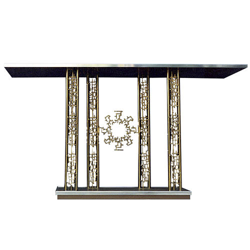 Altar in gold-plated brass and marble base, 90x170x60cm 1