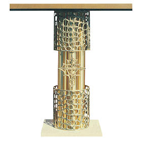 Altar in gold-plated brass and marble base, 92x150x60cm