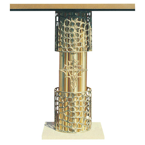Altar in gold-plated brass and marble base, 92x150x60cm 1