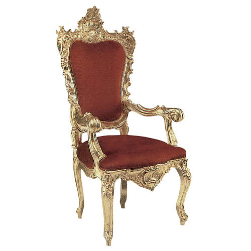 Armchair in hand-carved wood & gold leaf, with velvet 1