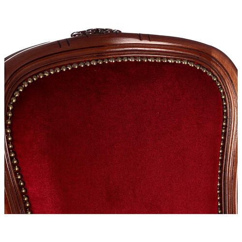 Silla estilo barroco de madera de nogal con terciopelo rojo 8