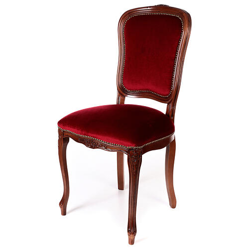 Chair in walnut wood & red velvet baroque style 3