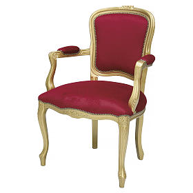 Ambons, prie-dieu, compléments d'ameublement: Fauteuil bois noyer baroque feuille or velours rouge Ambons, prie-dieu, compléments d'ameublement: Fauteuil bois noyer baroque feuille or velours rouge