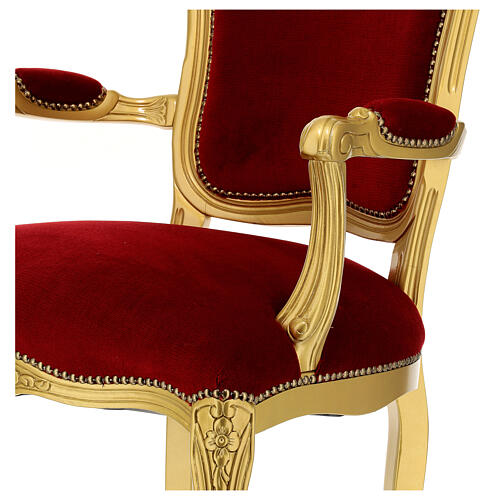 Fotel barokowy orzech włoski kolor złoty aksamit czerwony 6