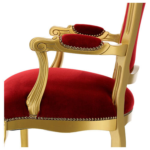 Fotel barokowy orzech włoski kolor złoty aksamit czerwony 7