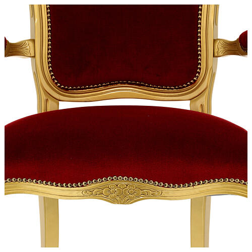 Armchair in walnut wood & gold painted, red velvet baroque style 2