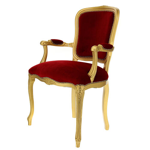 Armchair in walnut wood & gold painted, red velvet baroque style 3