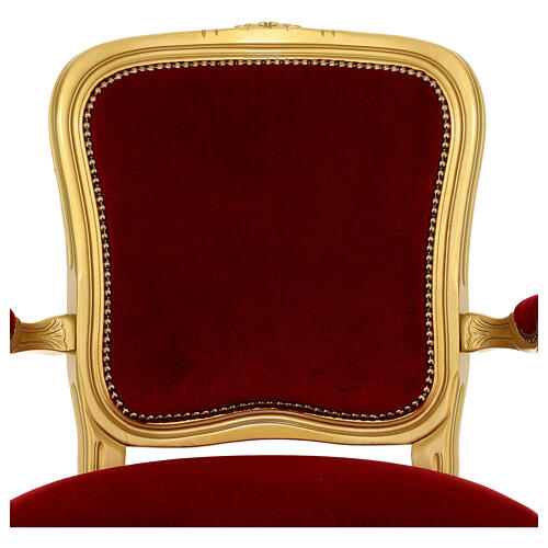 Armchair in walnut wood & gold painted, red velvet baroque style 4