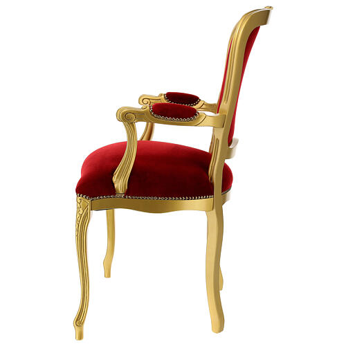 Armchair in walnut wood & gold painted, red velvet baroque style 5