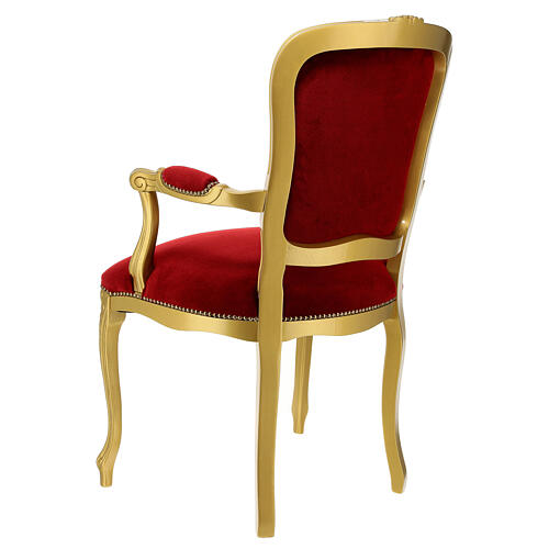Armchair in walnut wood & gold painted, red velvet baroque style 8