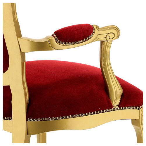 Armchair in walnut wood & gold painted, red velvet baroque style 9