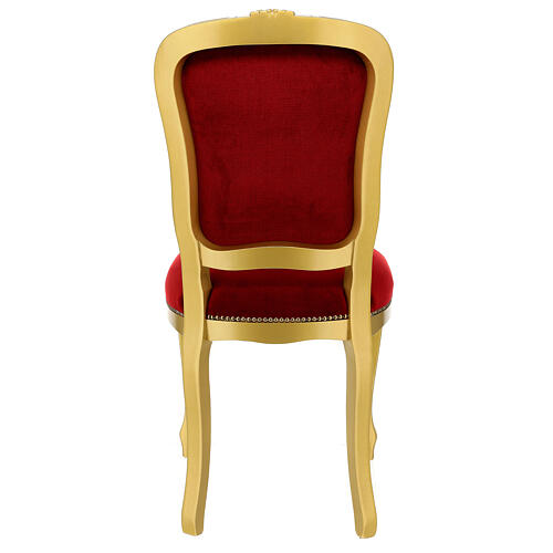 Chair in walnut wood & painted with gold spray paint, red velvet baroque style 10