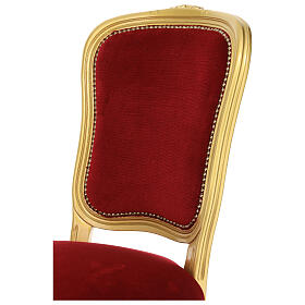 Silla de madera de nogal estilo barroco acabado pan de oro y terciopelo rojo
