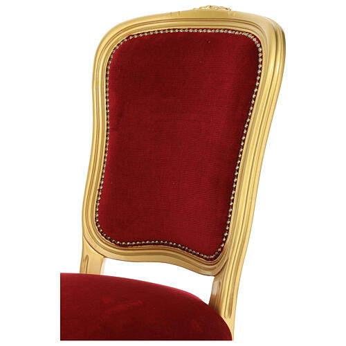 Silla de madera de nogal estilo barroco acabado pan de oro y terciopelo rojo 2