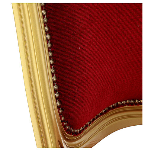 Silla de madera de nogal estilo barroco acabado pan de oro y terciopelo rojo 9