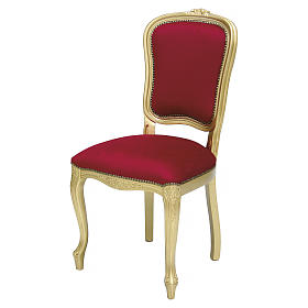 Ambons, prie-dieu, compléments d'ameublement: Chaise bois noyer baroque feuille or velours rouge Ambons, prie-dieu, compléments d'ameublement: Chaise bois noyer baroque feuille or velours rouge