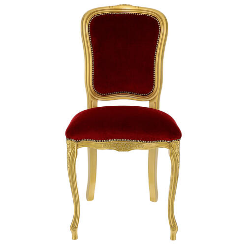 Chaise bois noyer baroque or velours rouge 1