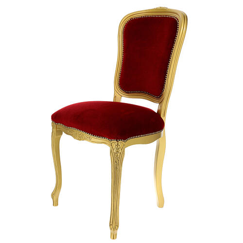 Chaise bois noyer baroque or velours rouge 3
