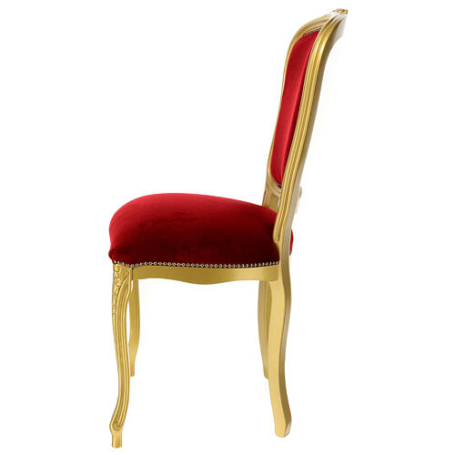 Chaise bois noyer baroque or velours rouge 5