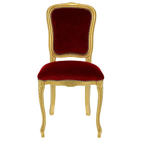 Chair in walnut wood & painted with gold spray paint, red velvet baroque style