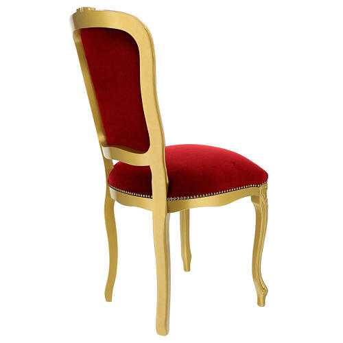 Chair in walnut wood & painted with gold spray paint, red velvet baroque style 7