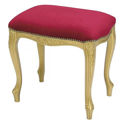 Stool in walnut wood & painted with gold spray paint , red velvet baroque style 1