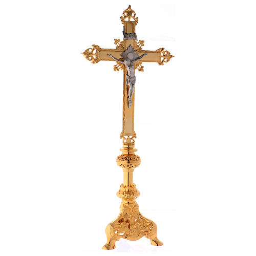 Altar crucifix in gold-plated brass 29.5 inches 1