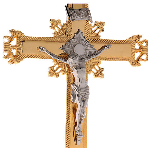 Altar crucifix in gold-plated brass 29.5 inches 3