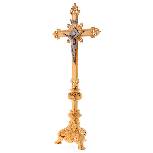 Altar crucifix in gold-plated brass 29.5 inches 5