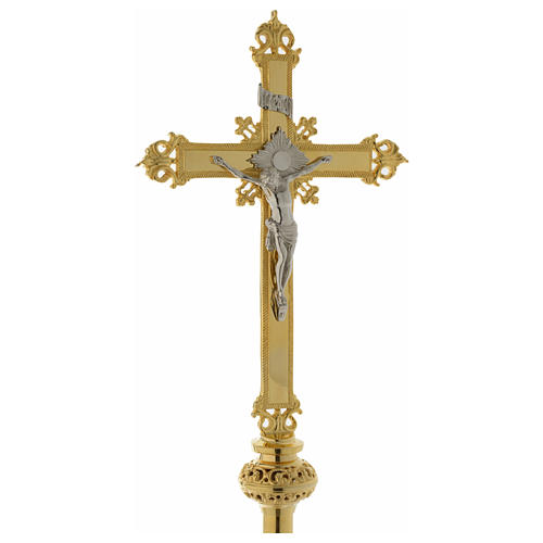 Altar crucifix 105 cm in golden brass 2