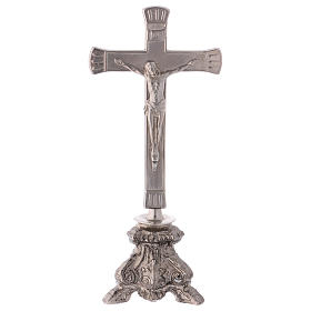 Cruz de altar latón plateado con base envejecida