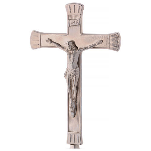 Croix d'autel laiton argenté base vieillie 2