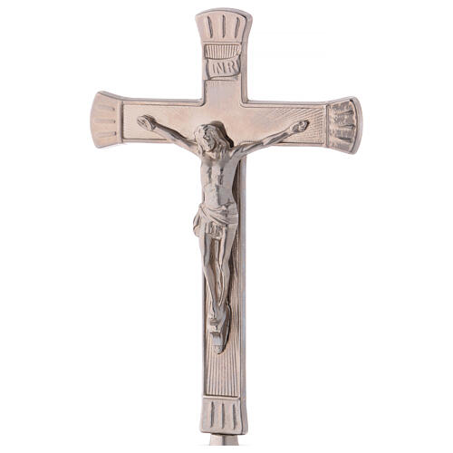Cruz de altar latão prateado base efeito antigo 2