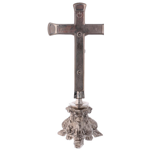Cruz de altar latão prateado base efeito antigo 4