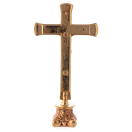 Altar crucifix in polished golden brass with four antique feet base 3